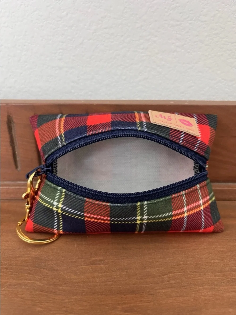 Makeup Junkie Bags Plaid Key Pouch - Red Navy Green